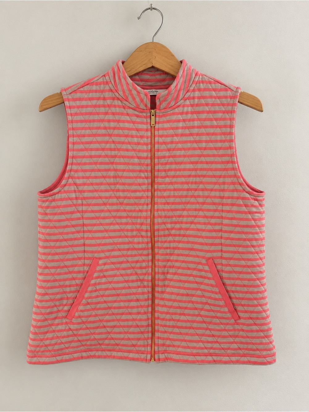 Liz Claiborne Women’s Quilted Coral Stripe Vest With Front Pockets